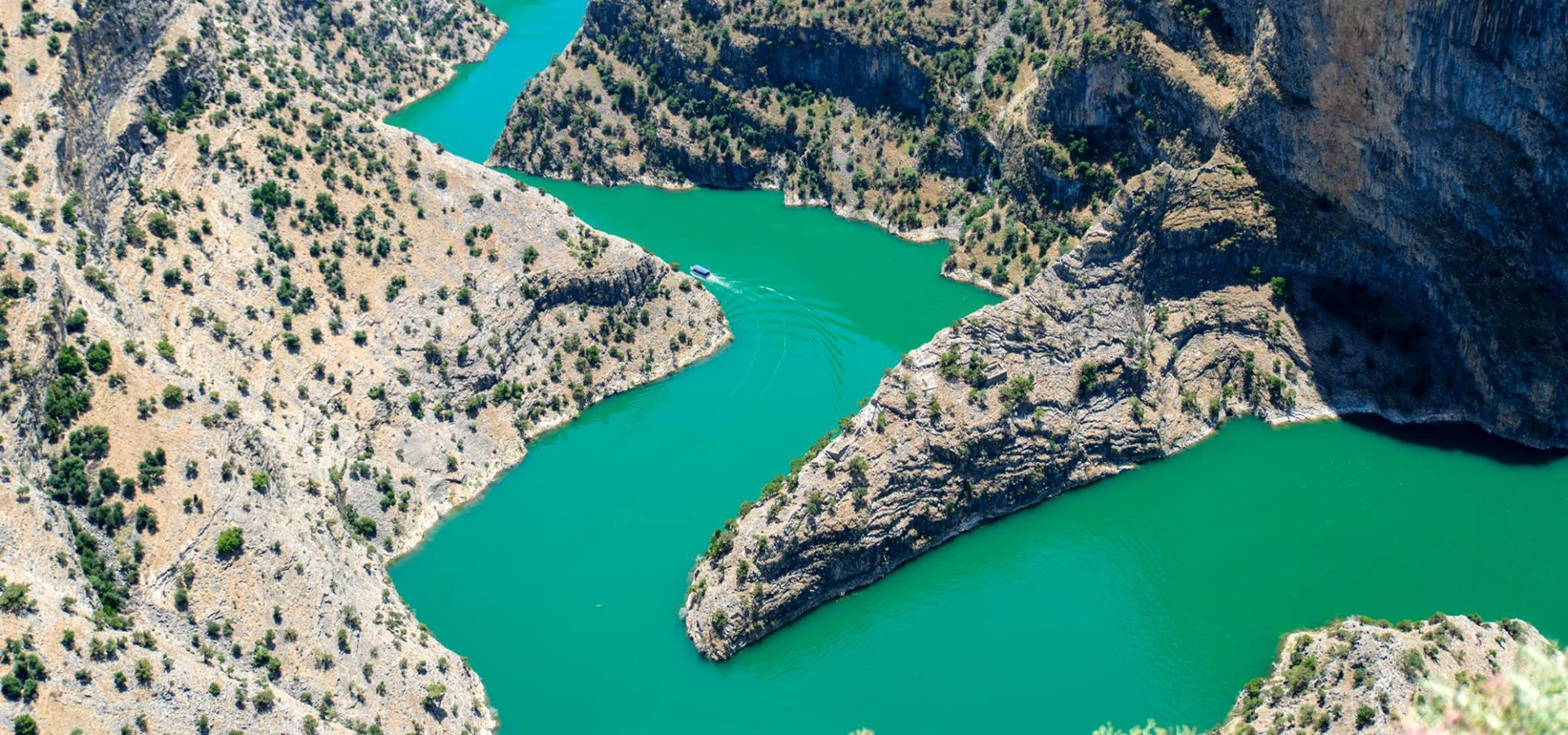 Mountain reservoir and canyon landscape near Arapapıştı Canyon in Aydın