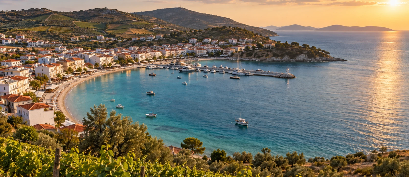 Avsa Island beaches vineyards villages and Sea of Marmara coastal scenery