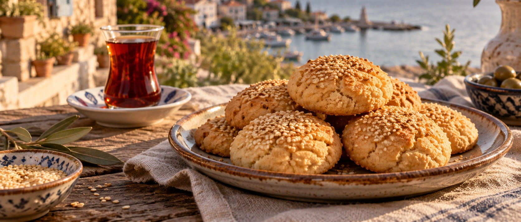 Traditional Ayvalık Sakızlı Kurabiye mastic cookies covered with sesame
