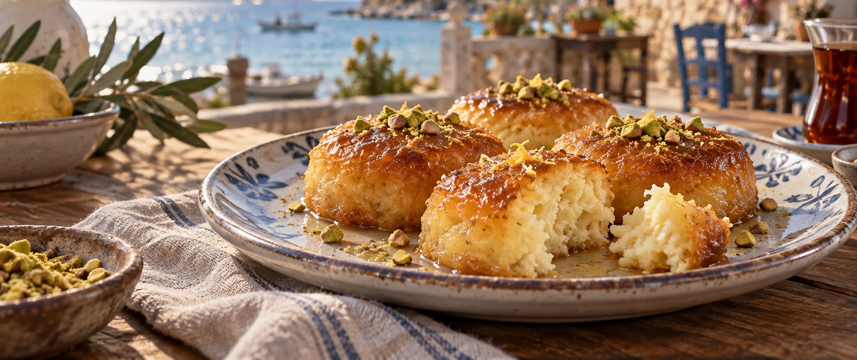 Traditional Ayvalık Lor Tatlısı made with fresh lor cheese and finished with syrup