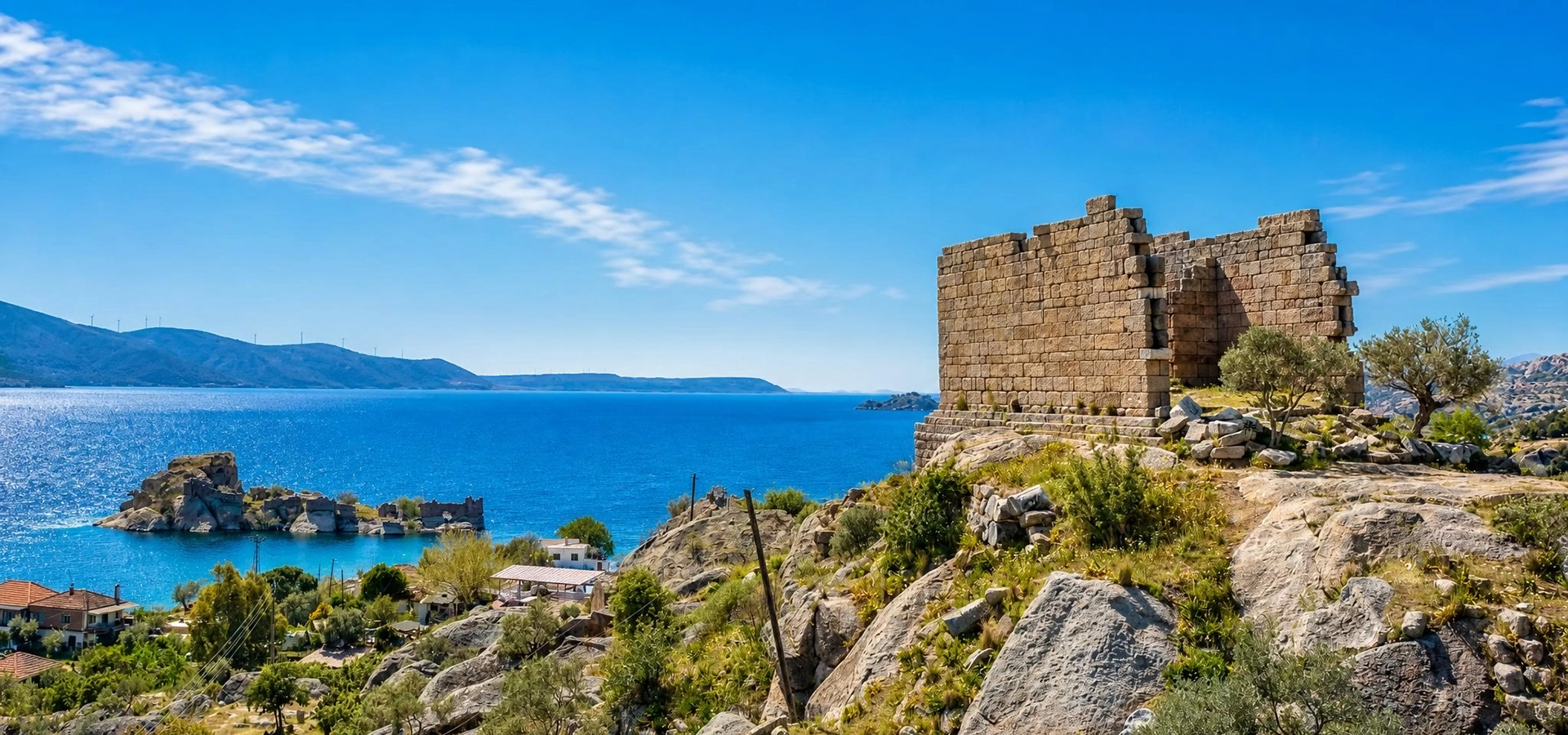 Lake Bafa and the ancient remains of Heracleia under Latmos in Turkey