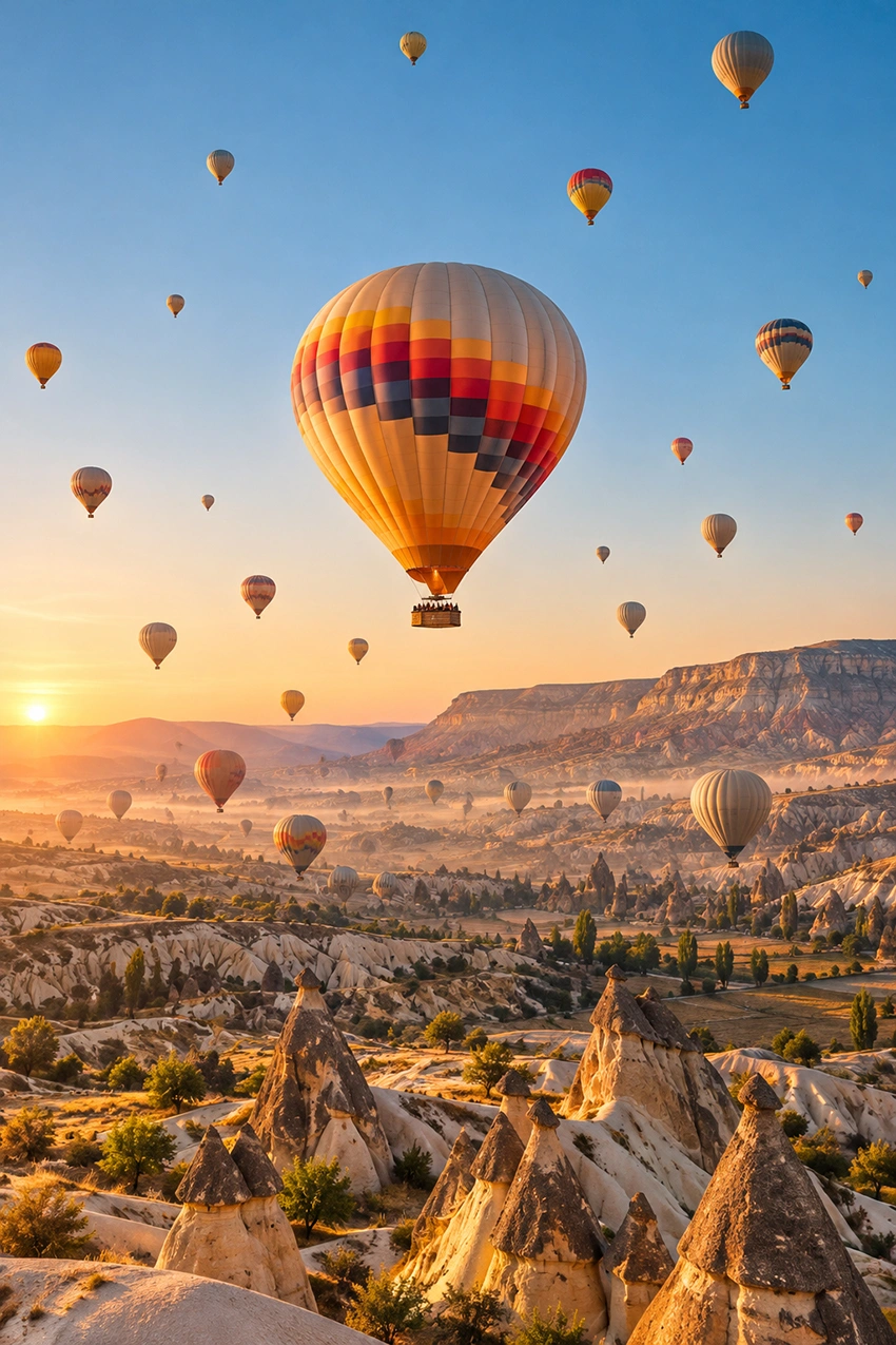 Sunrise hot air balloons above Cappadocia
