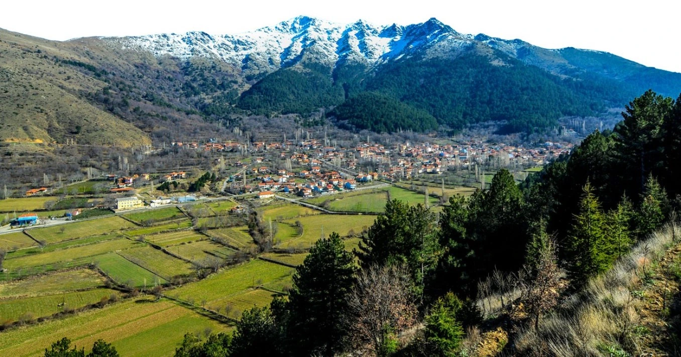 Bozdag mountain landscape overlooking Kucuk Menderes Valley Izmir Turkey