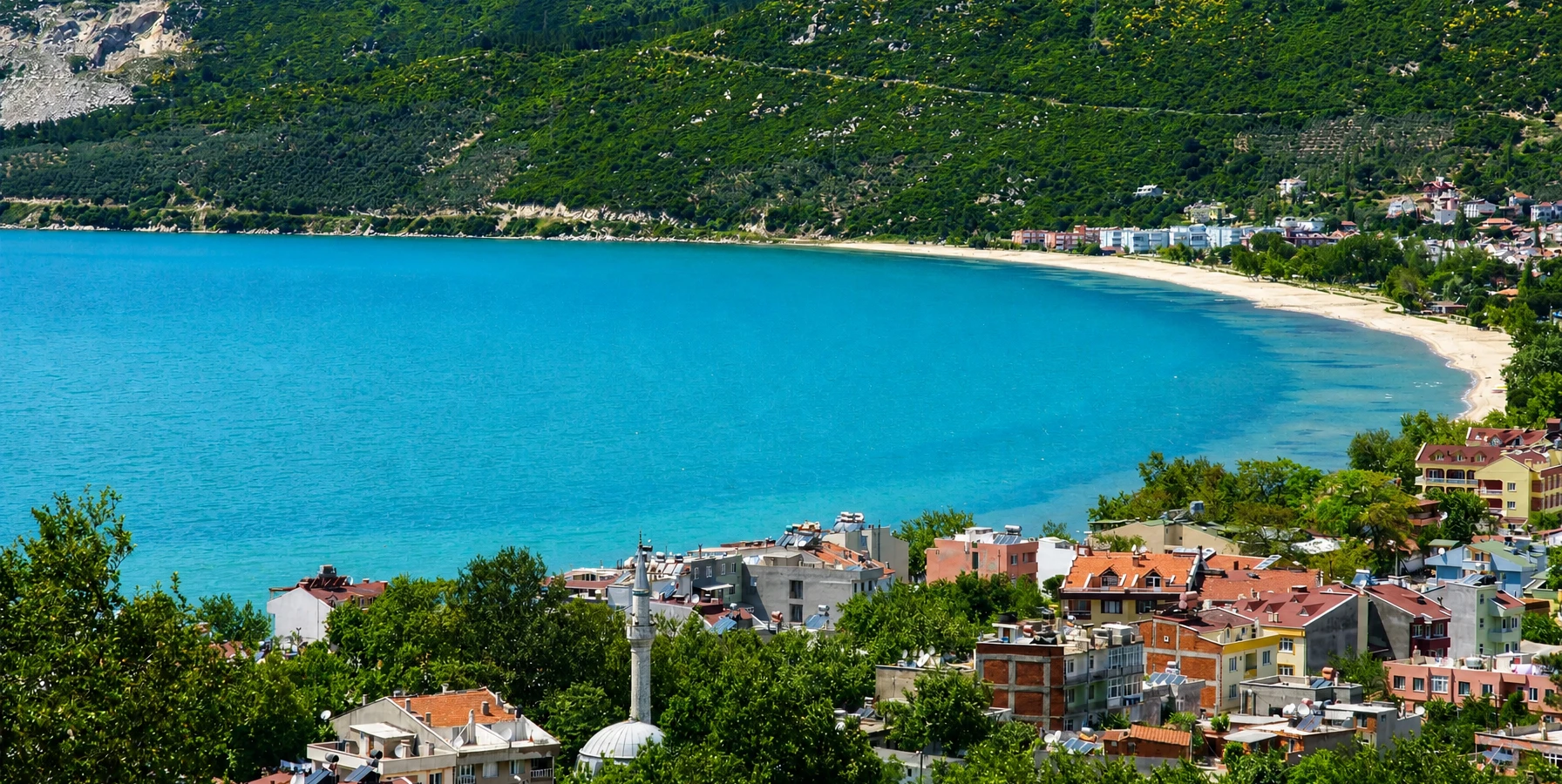 Erdek waterfront beach harbour and Kapidag Peninsula Balikesir