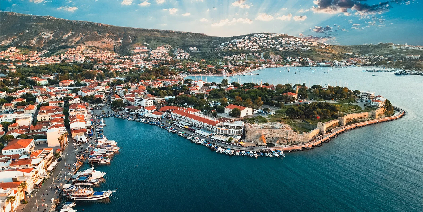 Old Foca Izmir historic harbor ancient Phokaia traditional houses and Aegean coast Turkey