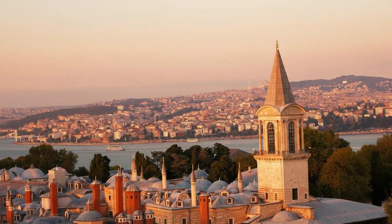 Istanbul skyline with Hagia Sophia, Blue Mosque and Bosphorus views