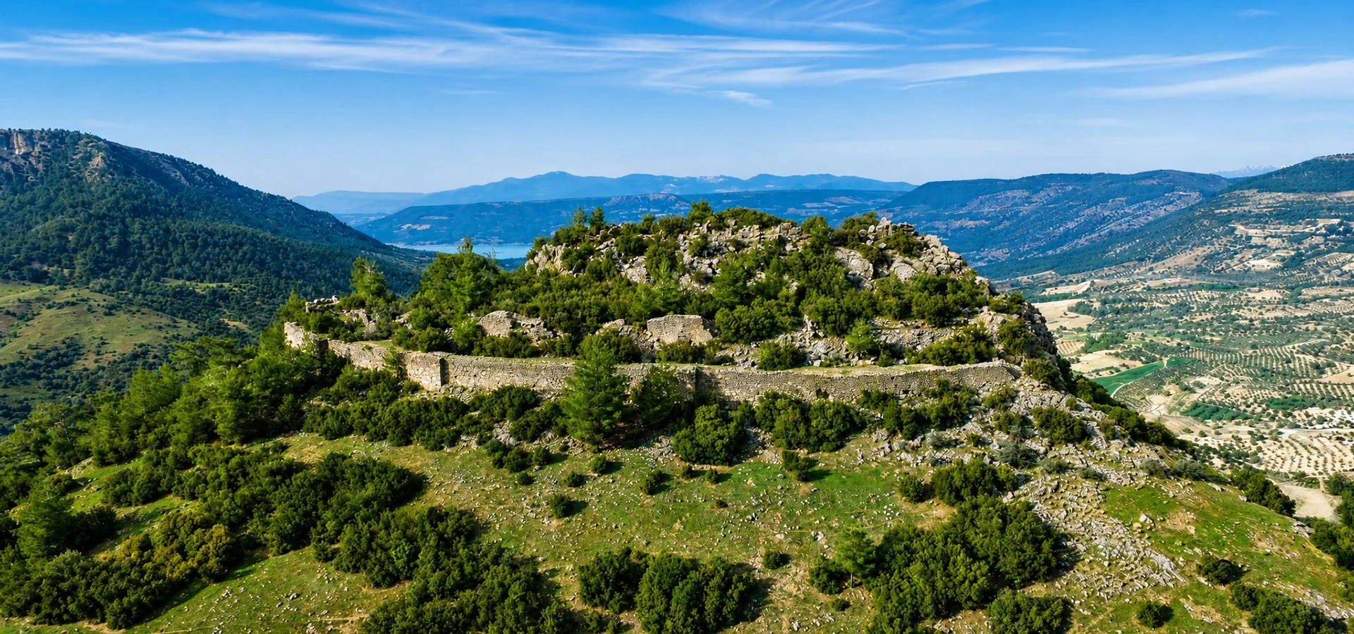 Mountain landscape in the Bozdoğan region near historic Körteke Castle