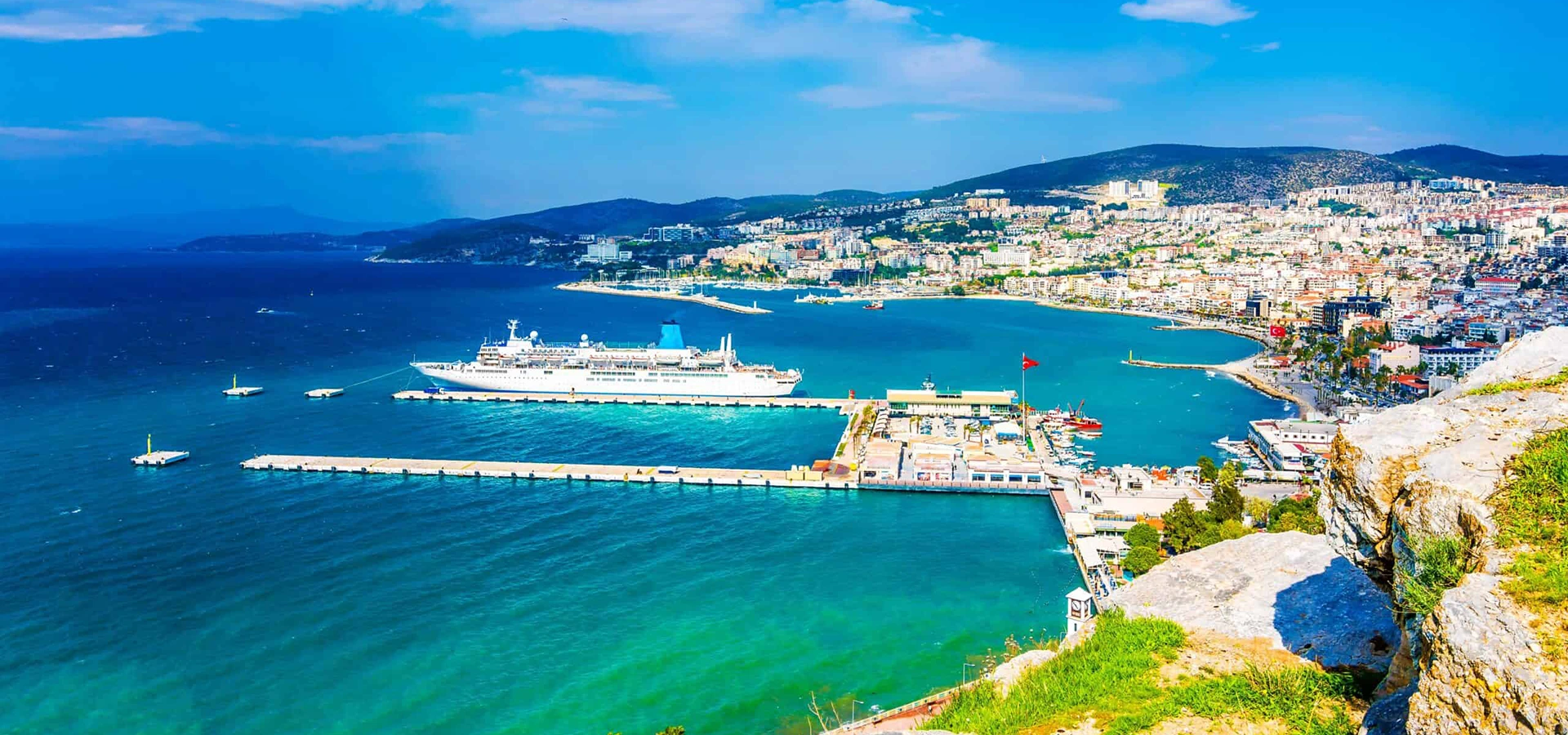 Kuşadası harbour and Güvercinada on Türkiye's Aegean coast