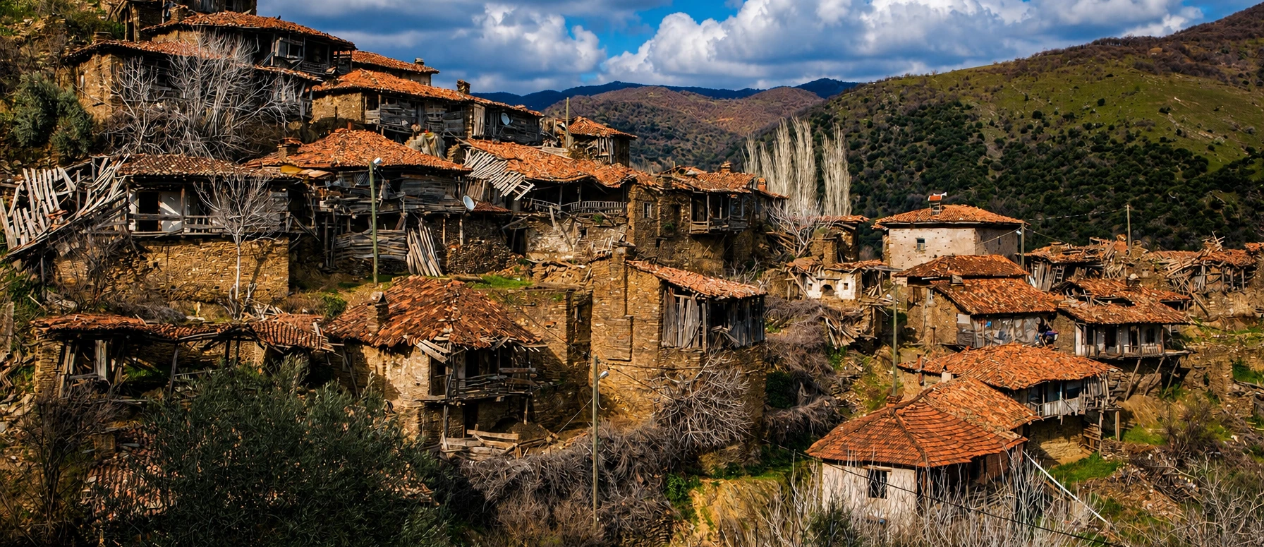 Historic Lubbe village stone houses near Odemis Izmir Turkey