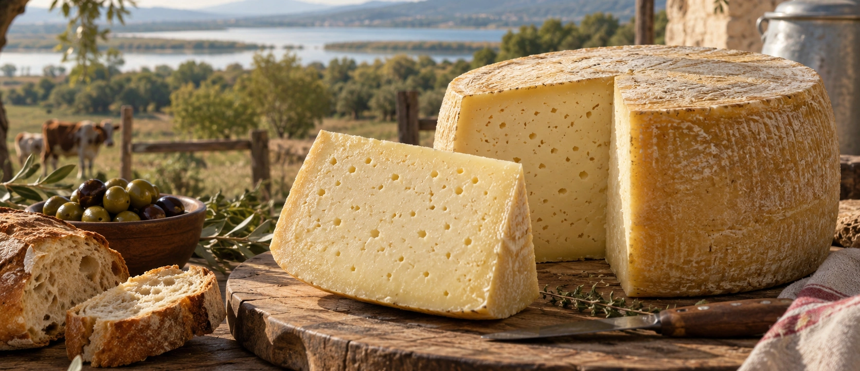 Traditional Manyas Kelle Peyniri with firm rind and characteristic porous interior