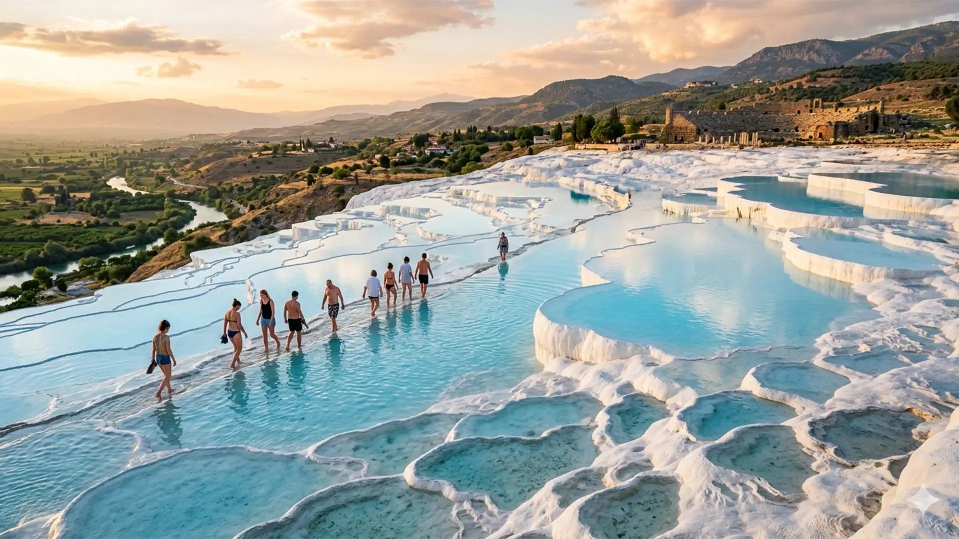 Pamukkale travertines and Hierapolis ancient city in Denizli