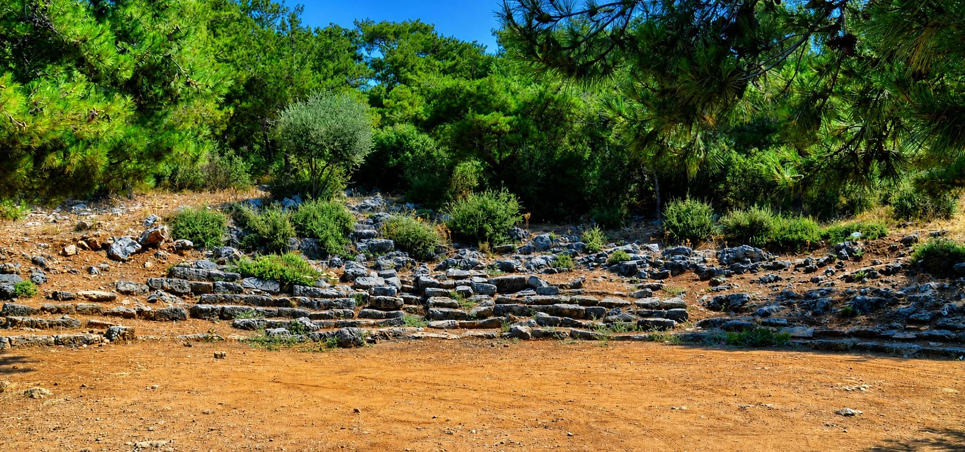 Panionion ancient Ionian sanctuary and stone assembly remains near Guzelcamli Aydin Turkey