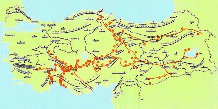 Seljuk Caravanserais on the route from Denizli to Dogubeyazit