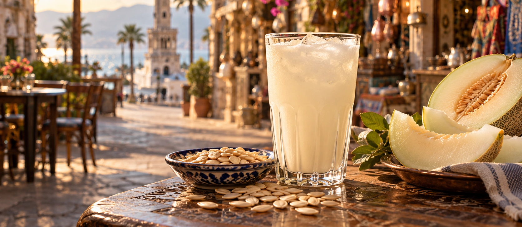 Traditional Izmir subye melon seed drink served cold