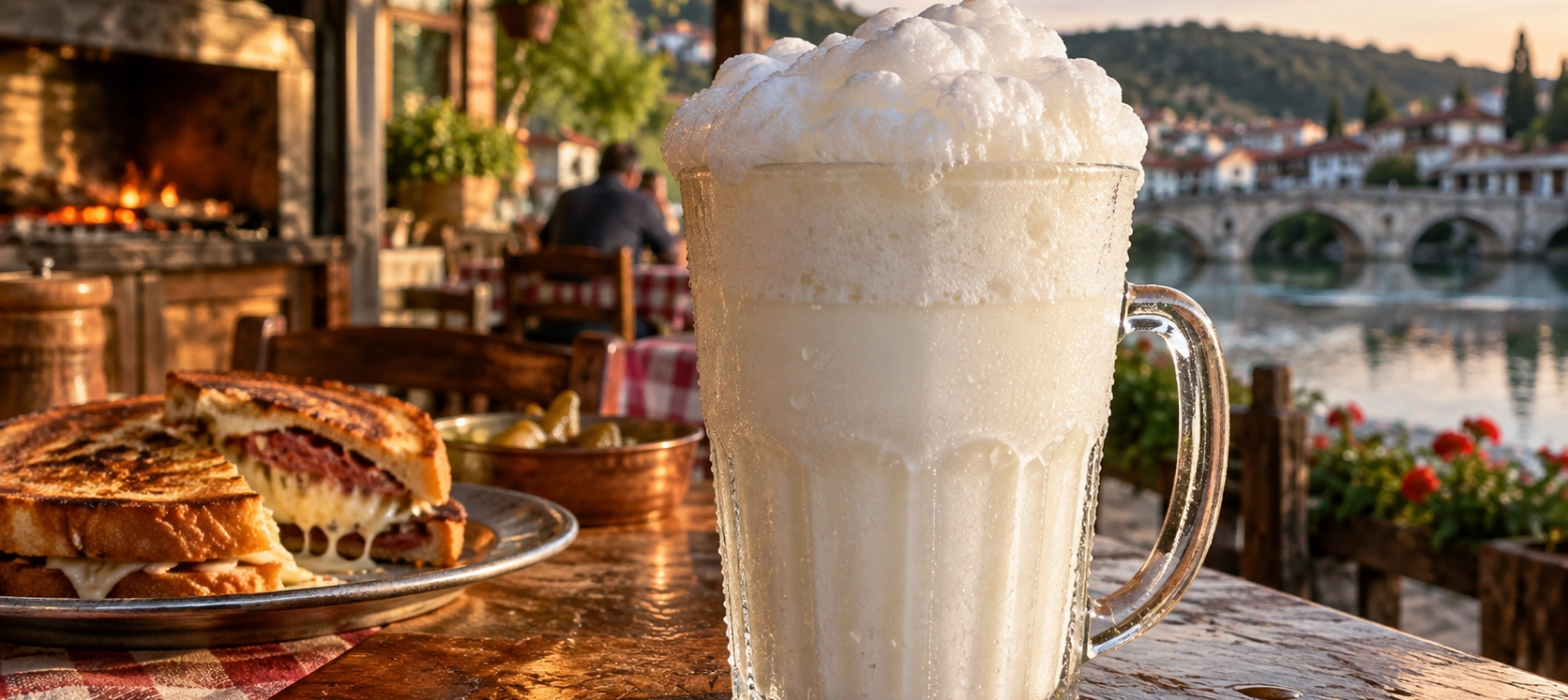 Traditional foamy Susurluk Ayranı served cold in Balıkesir