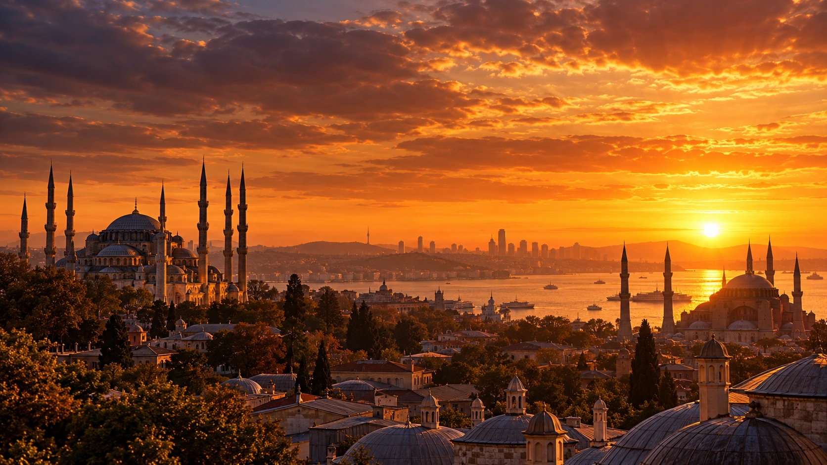 Historic Istanbul architecture and skyline at sunrise
