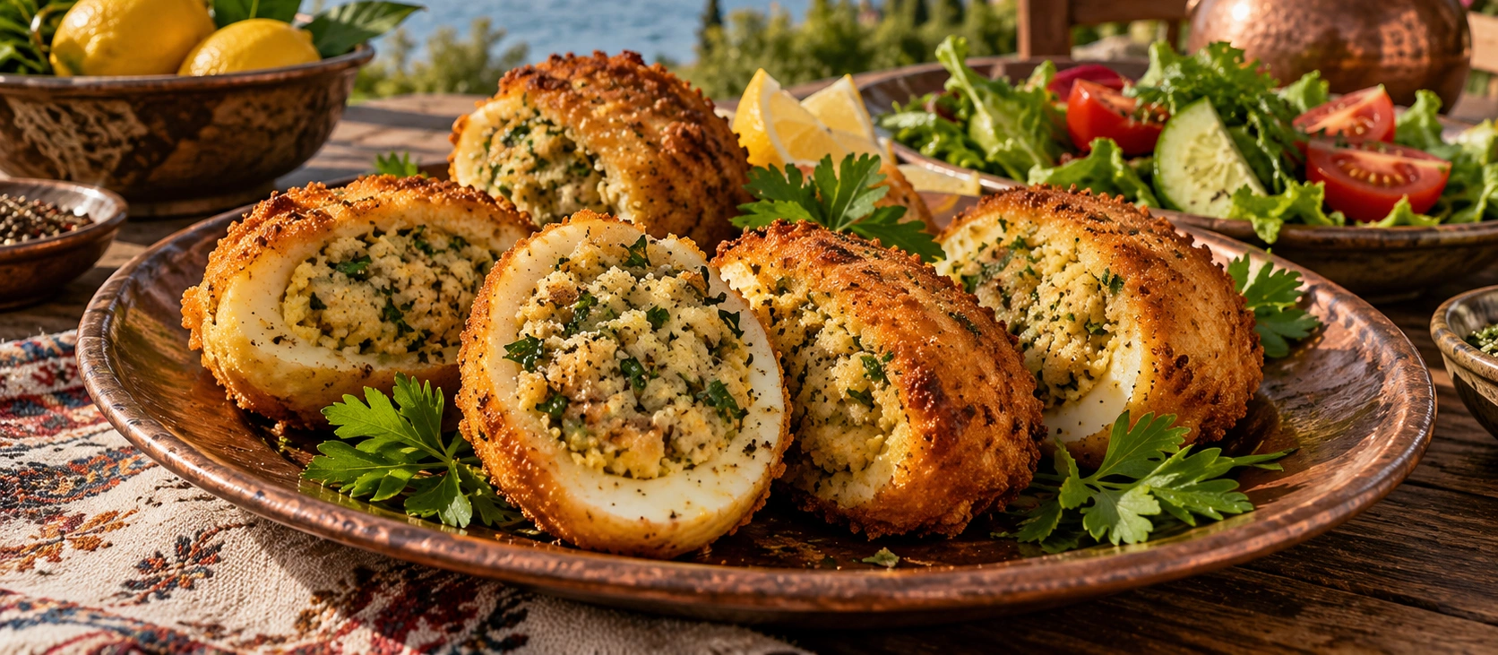 Traditional Yalova Yumurta Dolması stuffed fried eggs
