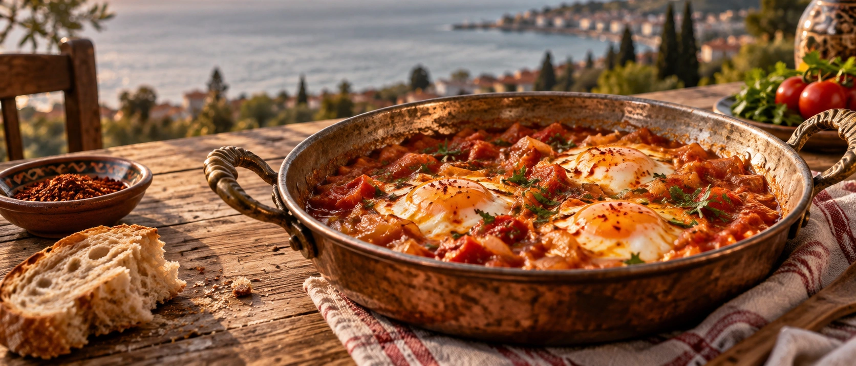 Traditional Yalova Yumurta Tiridi with eggs, tomato and onion